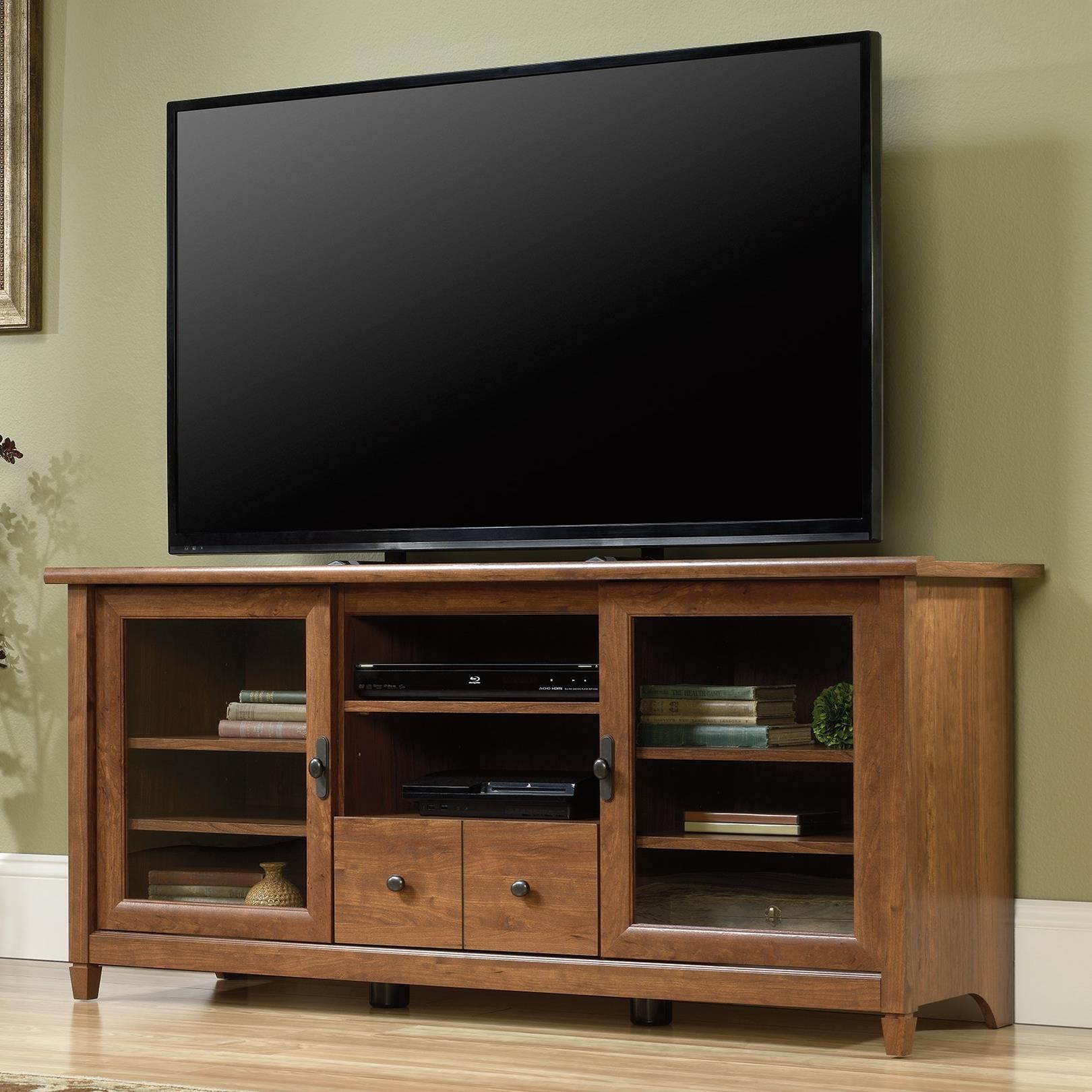 Sauder Edge Water 418978 2 Door Entertainment Credenza Corner Furniture TV Stands